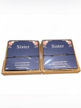 Sister Morse Code Bracelet with Silver Beads